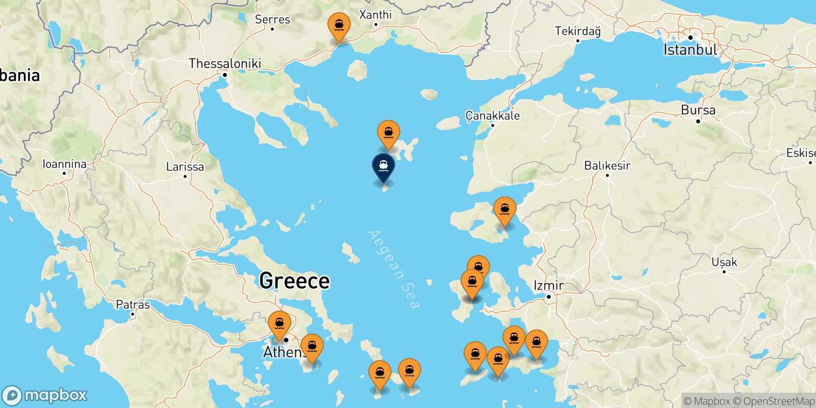 Mappa dei porti collegati con  Agios Efstratios