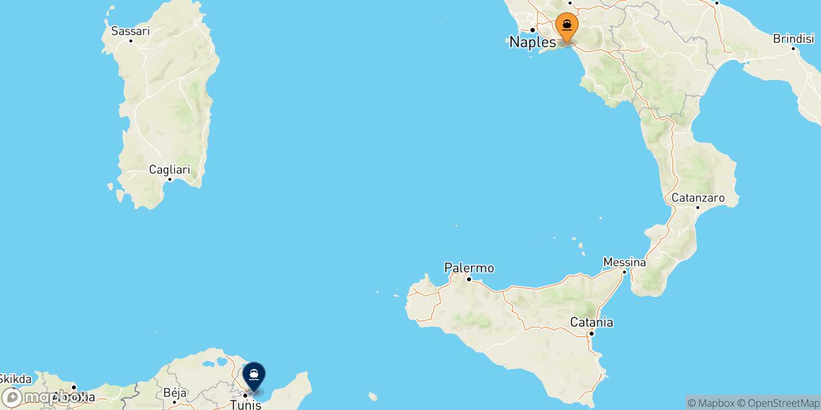 Mappa della rotta Salerno Tunisi