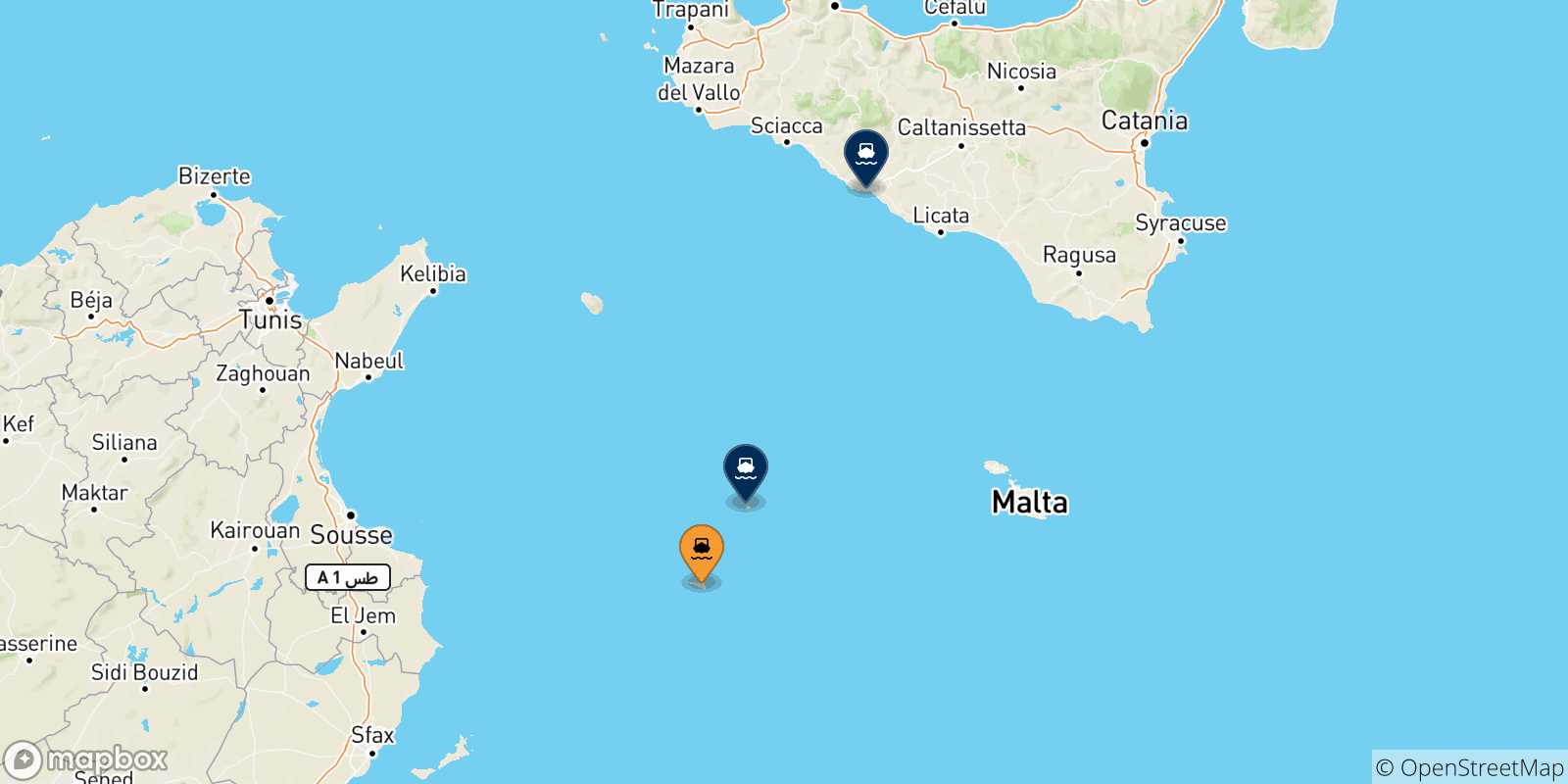 Mappa delle possibili rotte tra Lampedusa e l'Italia