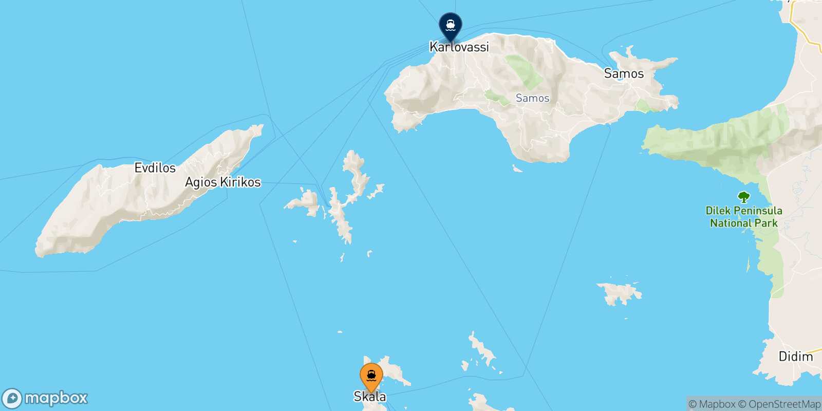 Mappa della rotta Patmos Pythagorio (Samos)