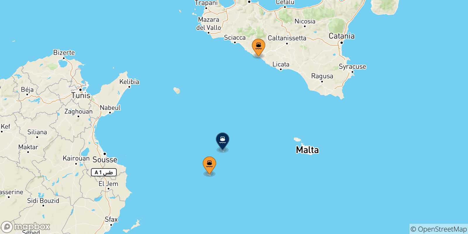 Mappa delle possibili rotte tra l'Italia e Linosa
