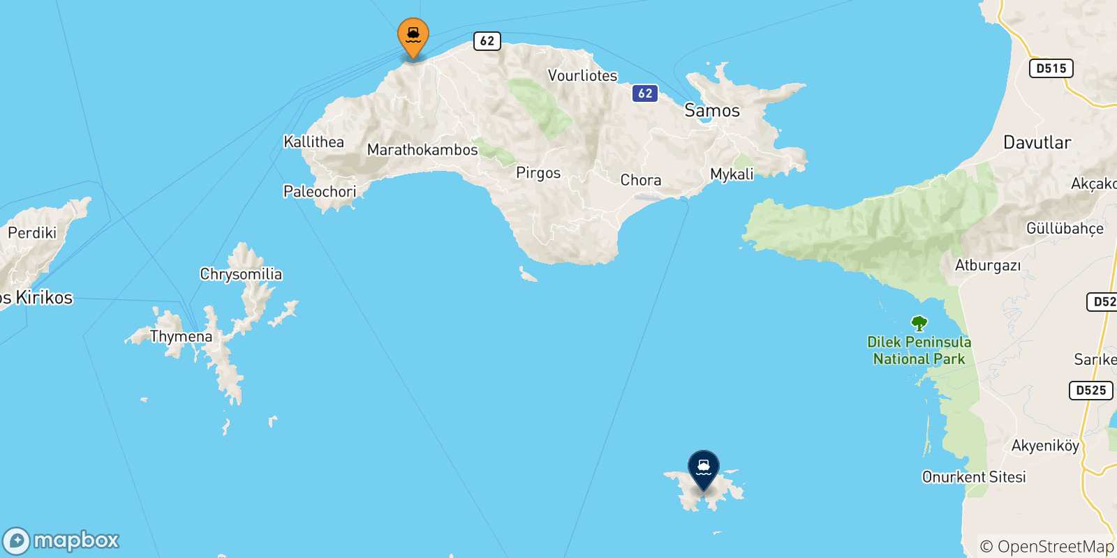Mappa delle possibili rotte tra le Isole Egeo Nord Orientale e Agathonisi