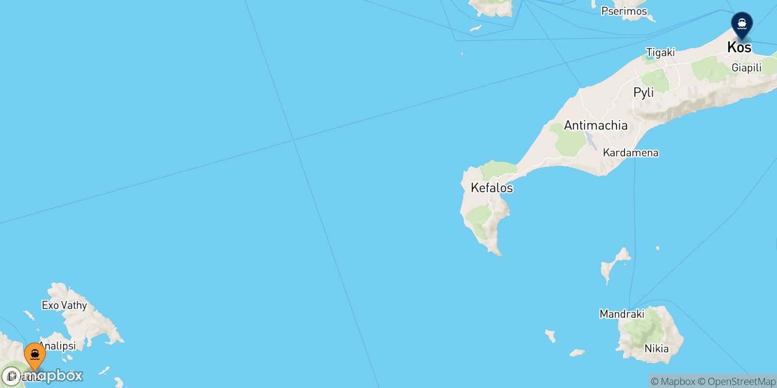 Mappa della rotta Astypalea Kos