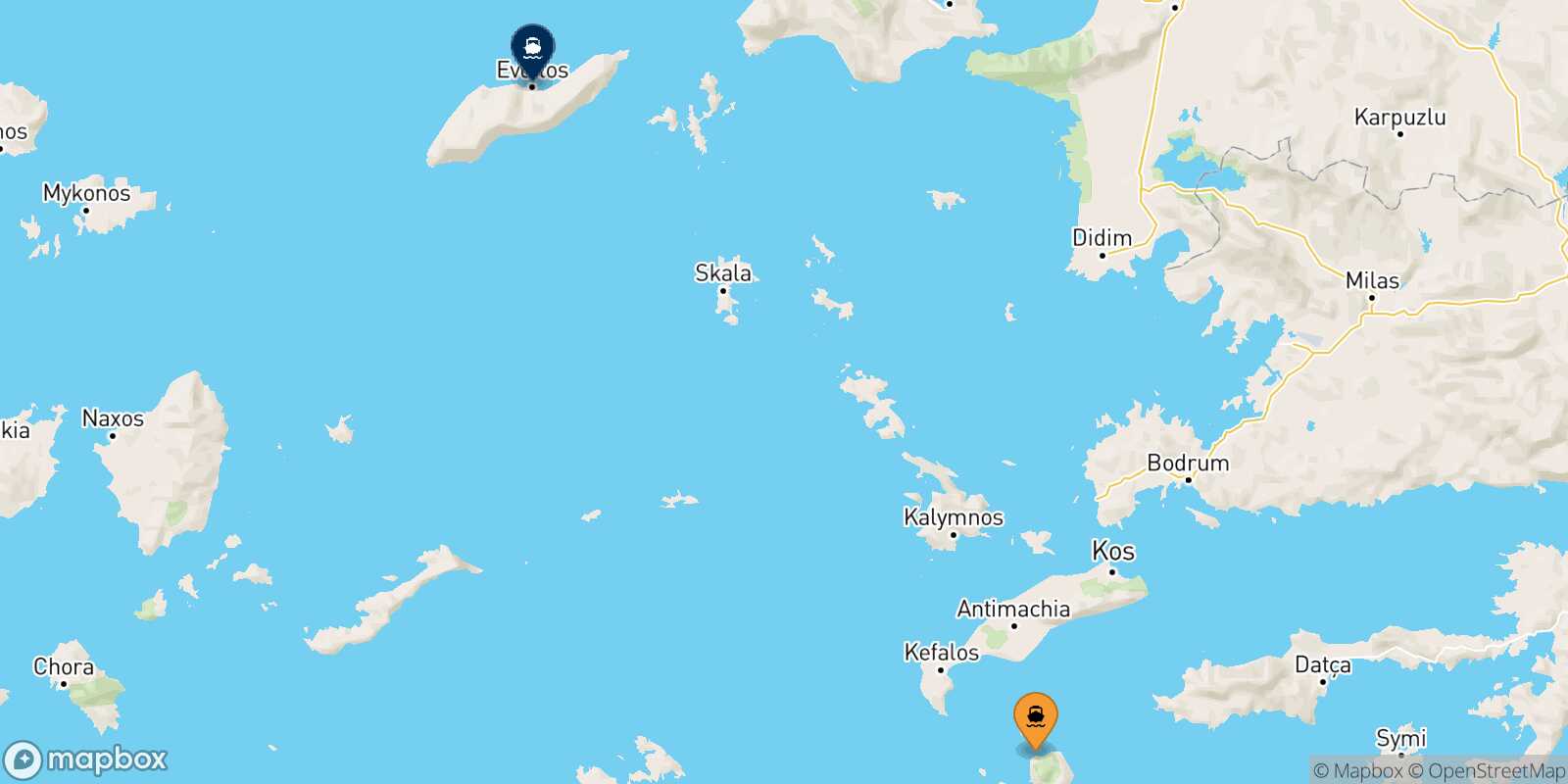 Mappa della rotta Nisyros Agios Kirikos (Ikaria)