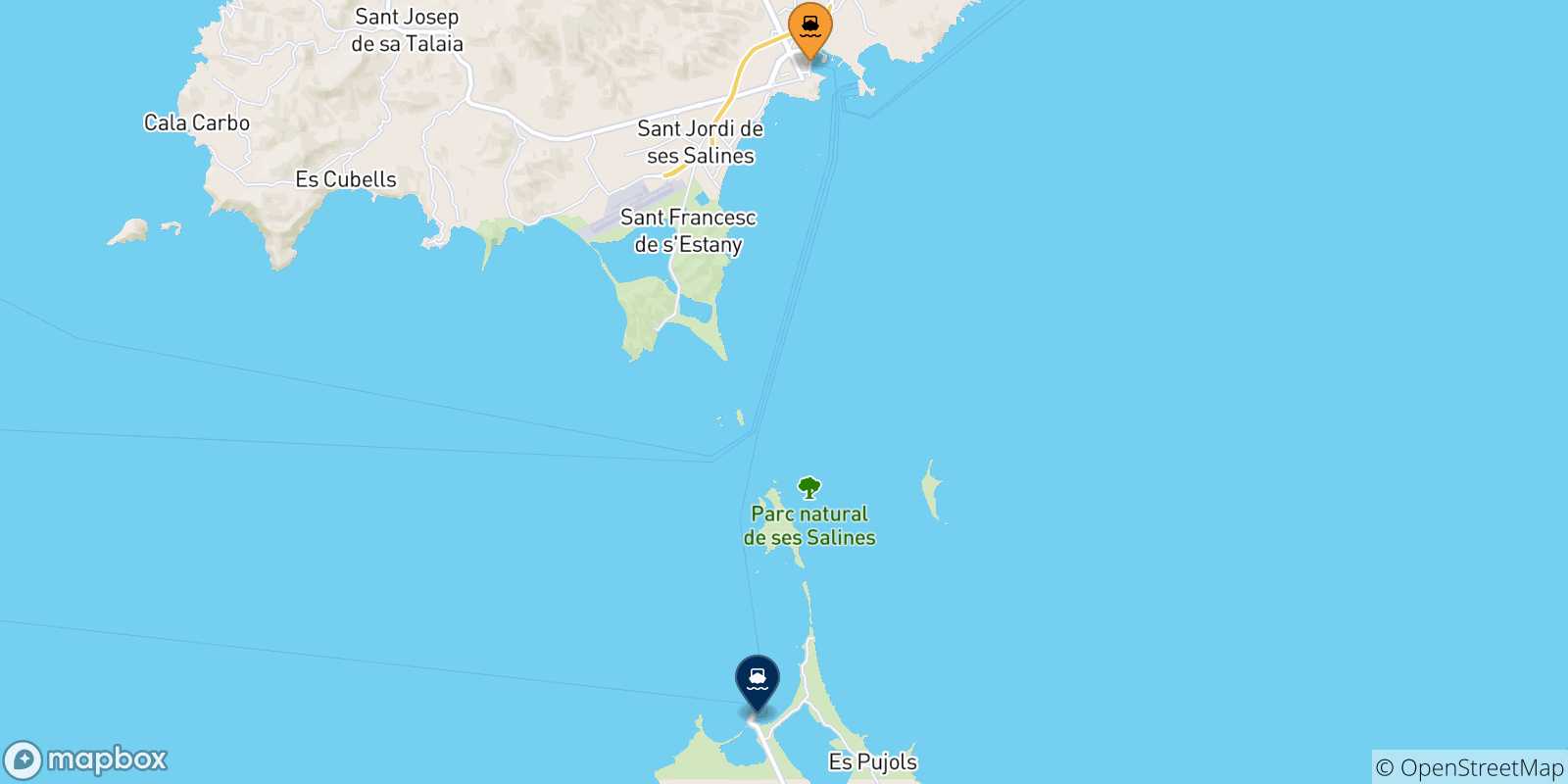 Mappa delle possibili rotte tra Ibiza e le Isole Baleari
