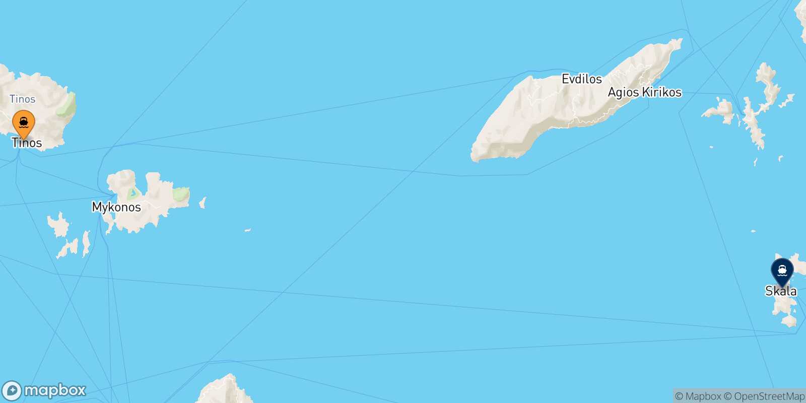 Mappa della rotta Tinos Patmos
