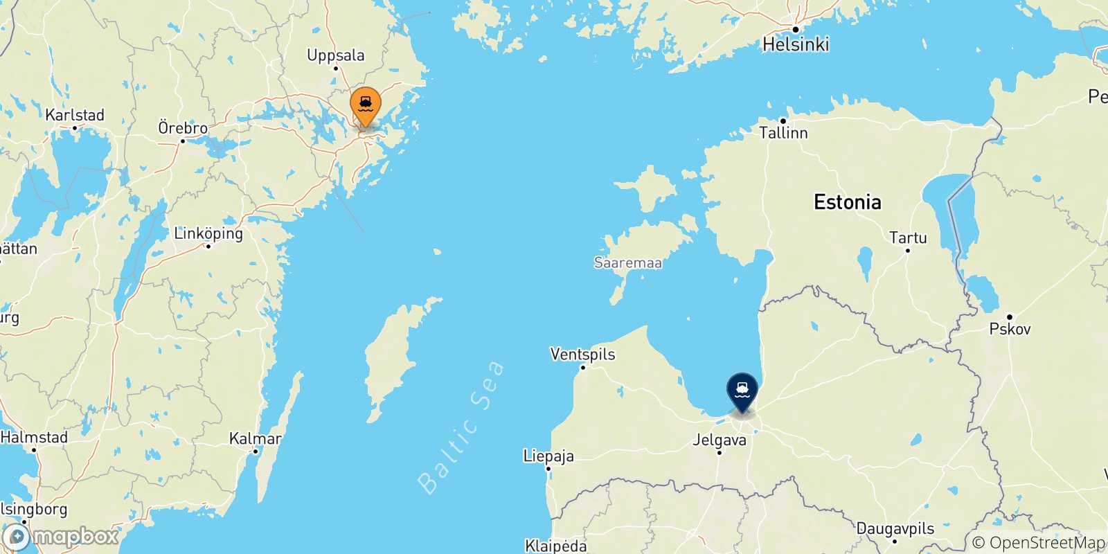 Mappa delle possibili rotte tra la Svezia e Riga