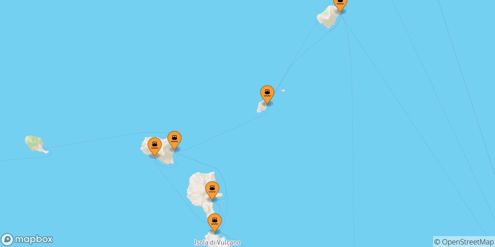 Mappa delle possibili rotte tra le Isole Eolie e Ginostra (Stromboli)