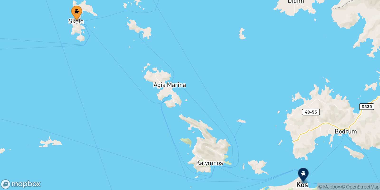 Mappa della rotta Patmos Kos