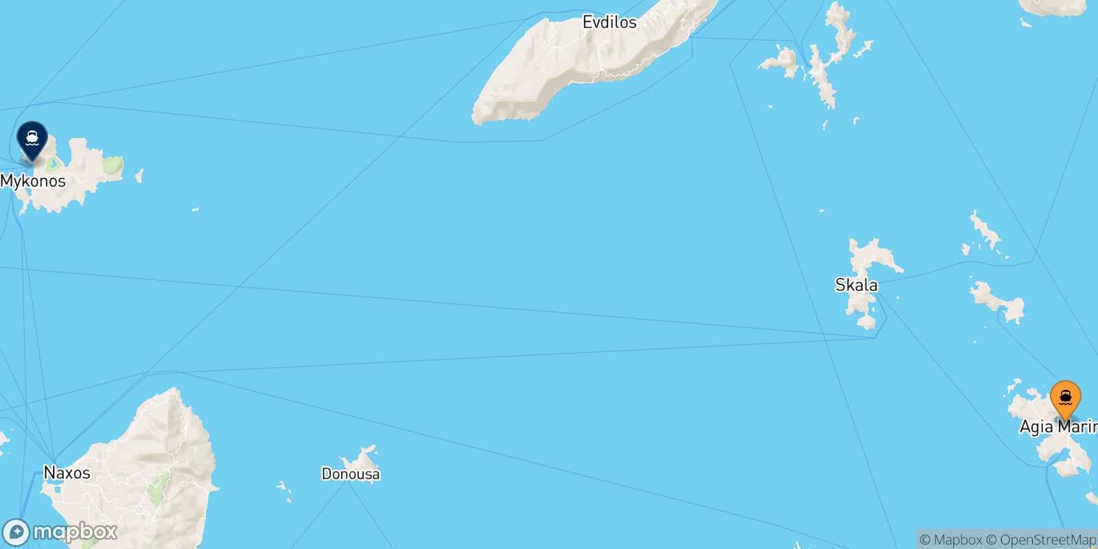 Mappa della rotta Leros Mykonos