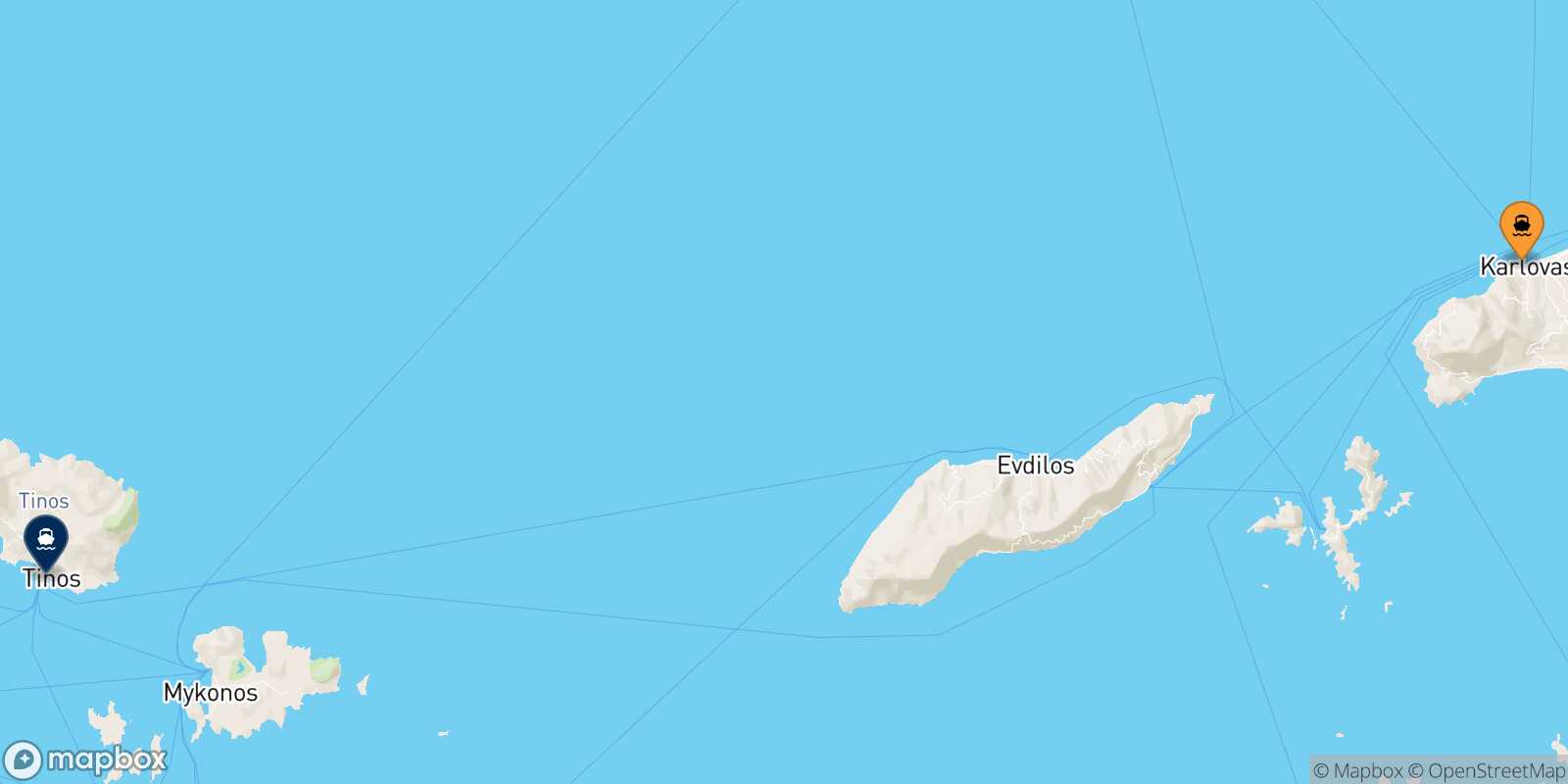 Mappa della rotta Karlovassi (Samos) Tinos
