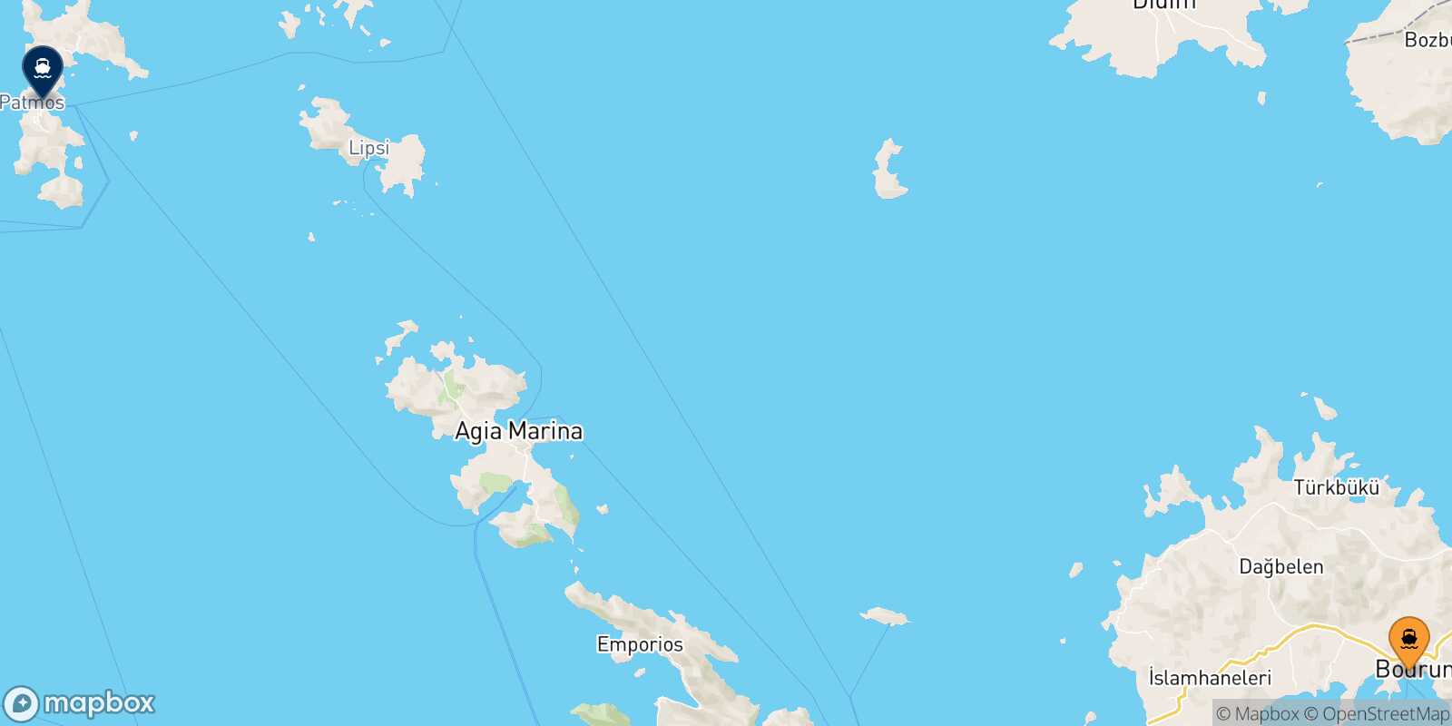 Mappa della rotta Bodrum Patmos