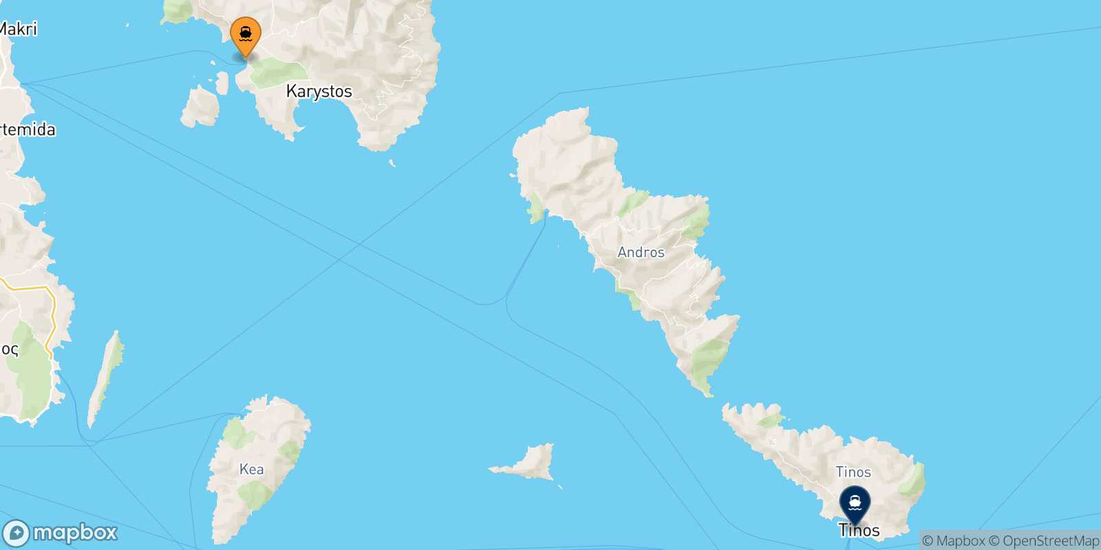 Mappa della rotta Karystos Tinos