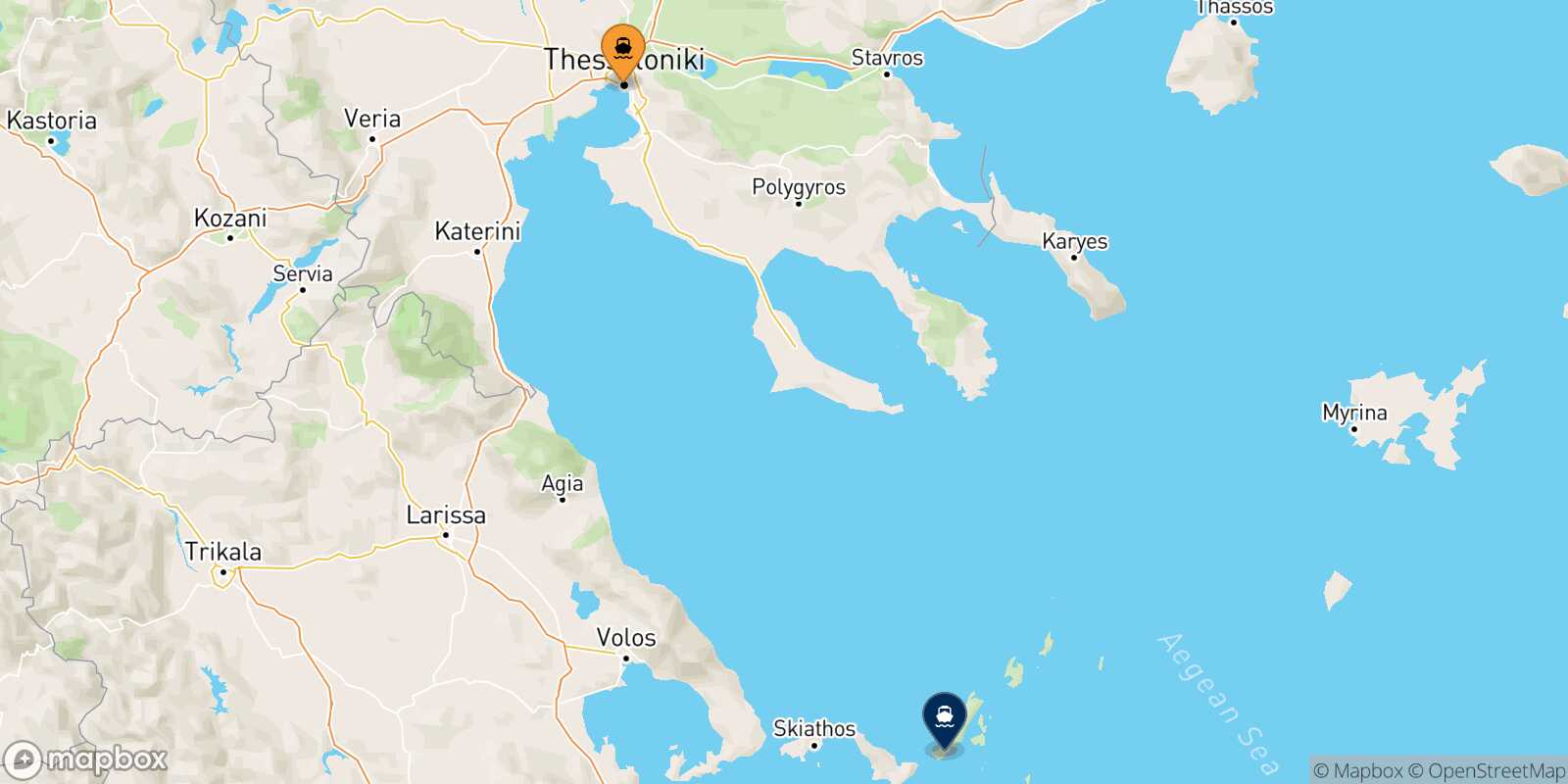 Mappa della rotta Salonicco Alonissos