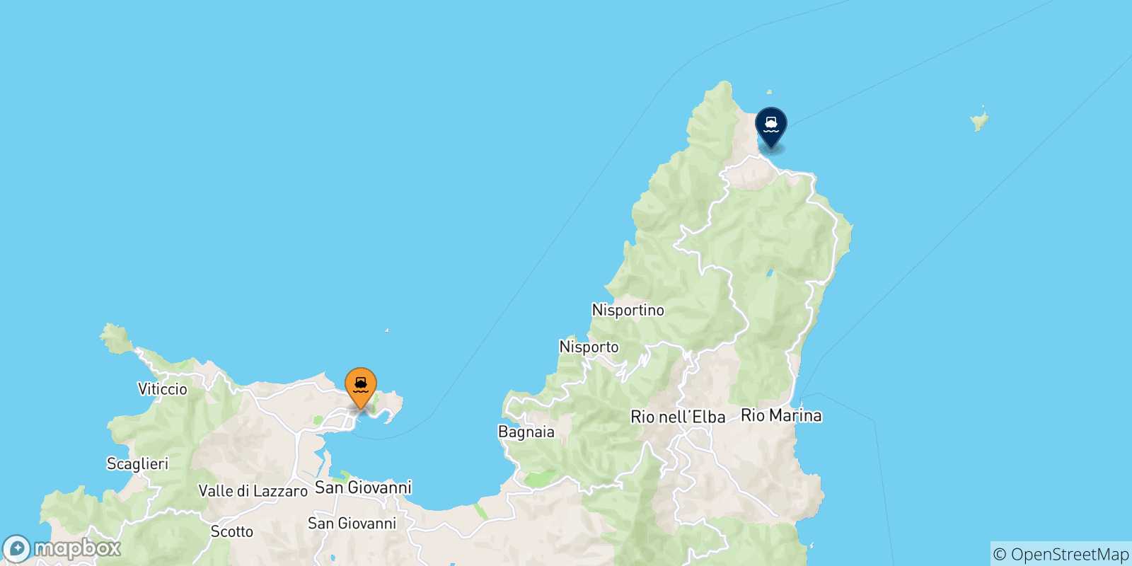 Mappa delle possibili rotte tra Portoferraio e l'Isola D'elba