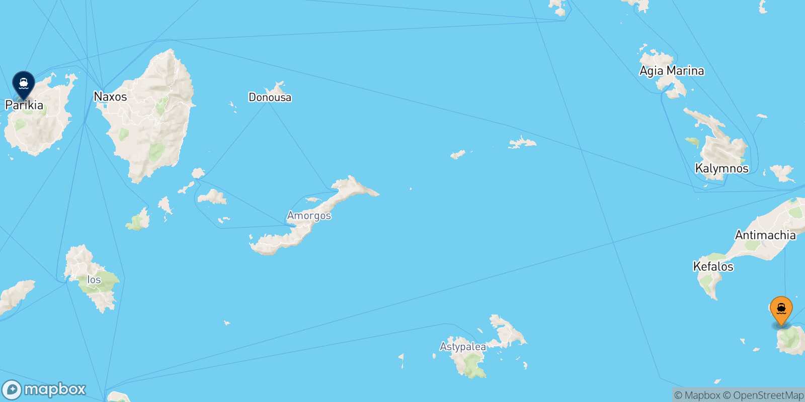 Mappa della rotta Nisyros Paros