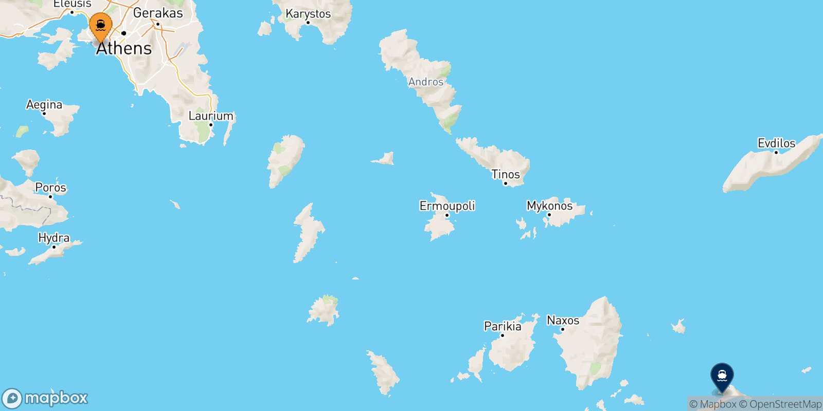 Mappa della rotta Pireo Aegiali (Amorgos)