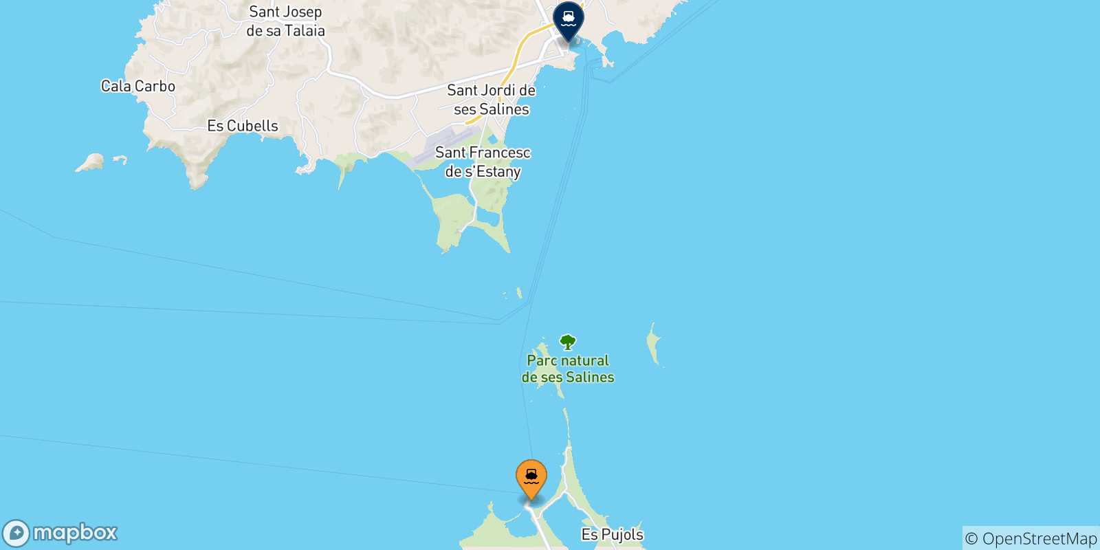 Mappa delle possibili rotte tra Formentera e le Isole Baleari