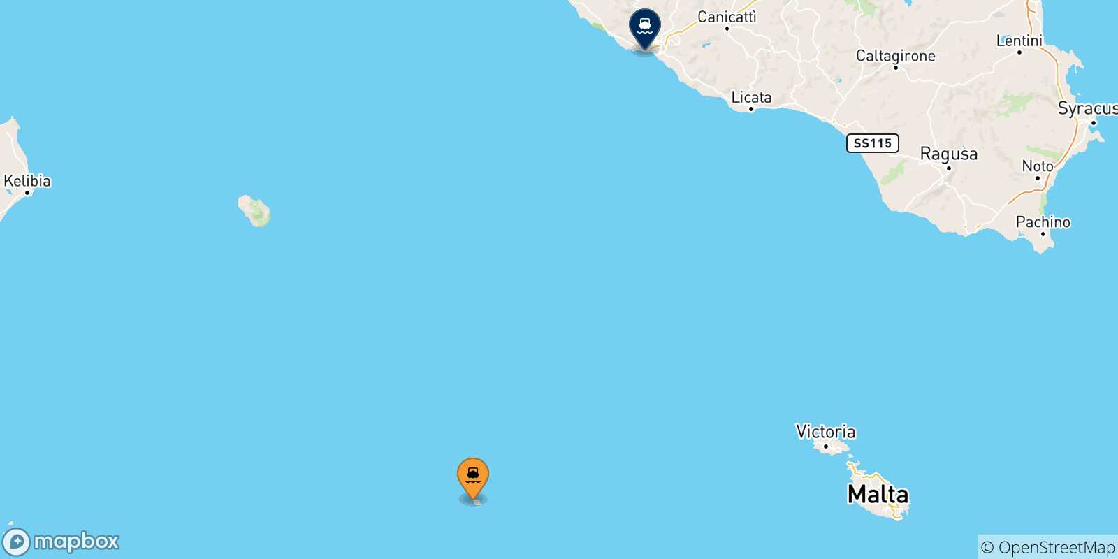 Mappa delle possibili rotte tra Linosa e la Sicilia