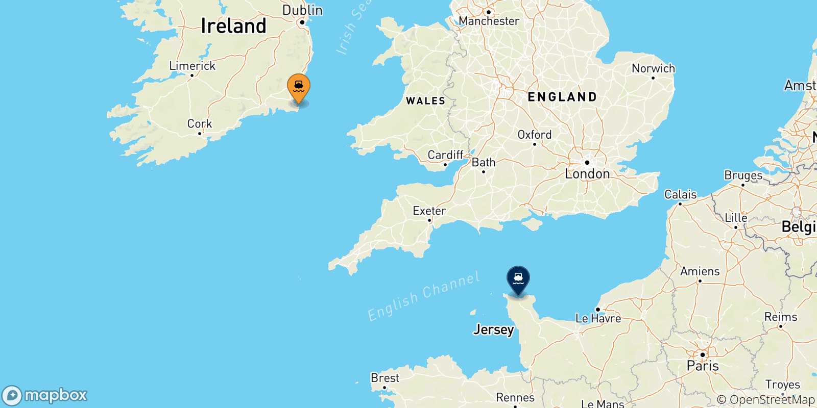 Mappa delle possibili rotte tra l'Irlanda e Cherbourg