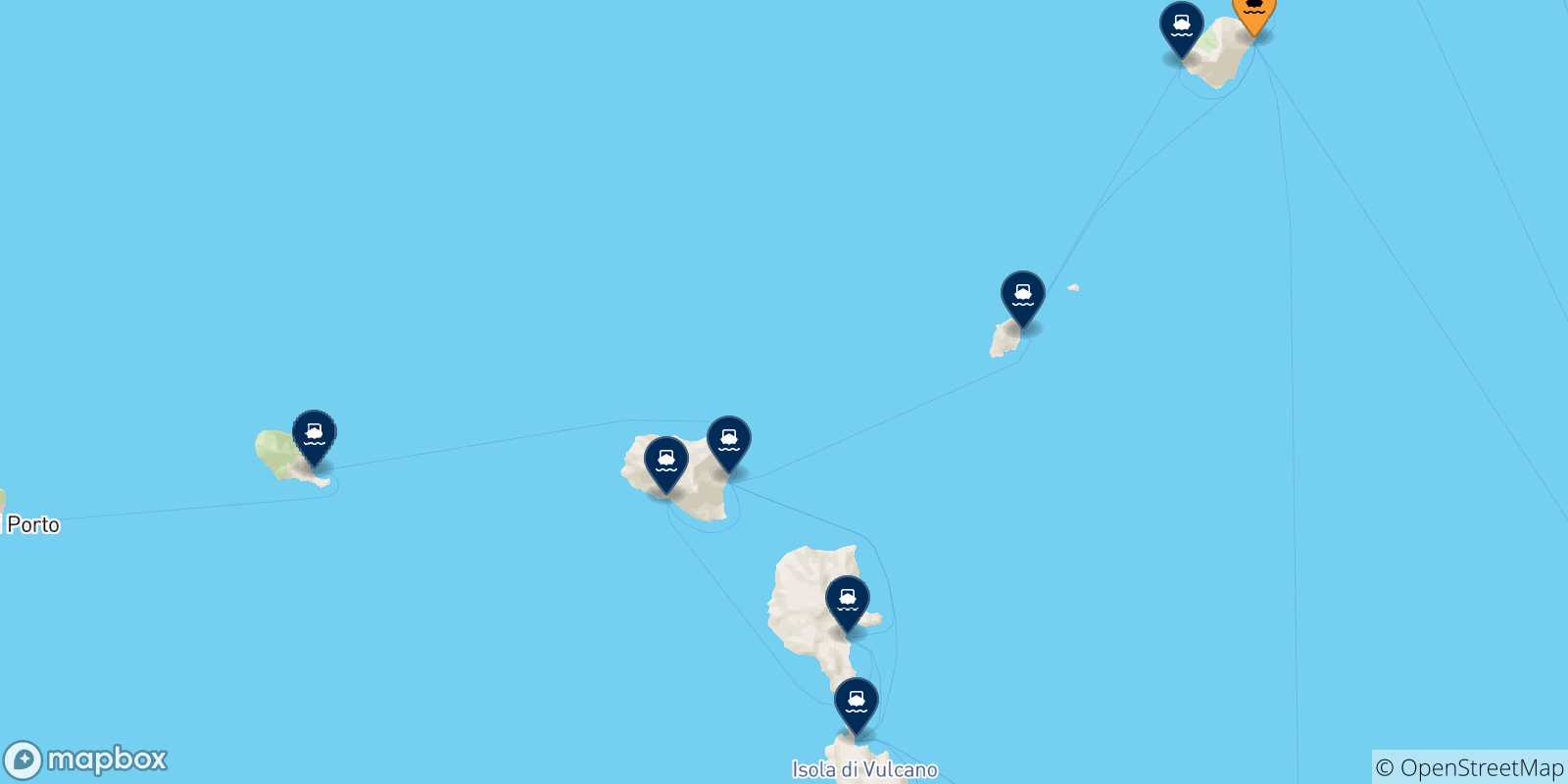 Mappa delle possibili rotte tra Stromboli e le Isole Eolie