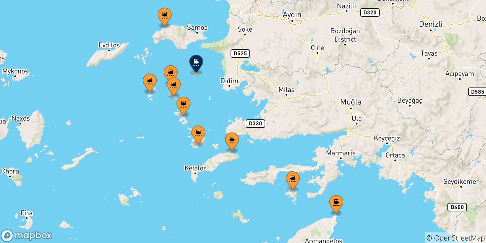 Mappa delle possibili rotte tra la Grecia e Agathonisi