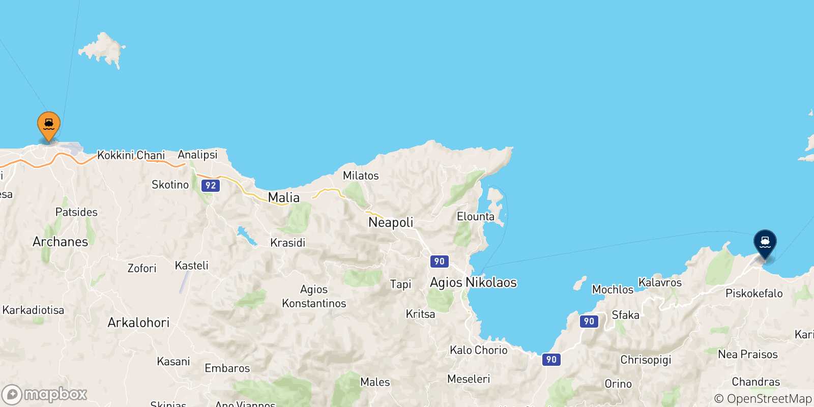 Mappa delle possibili rotte tra Heraklion e Creta