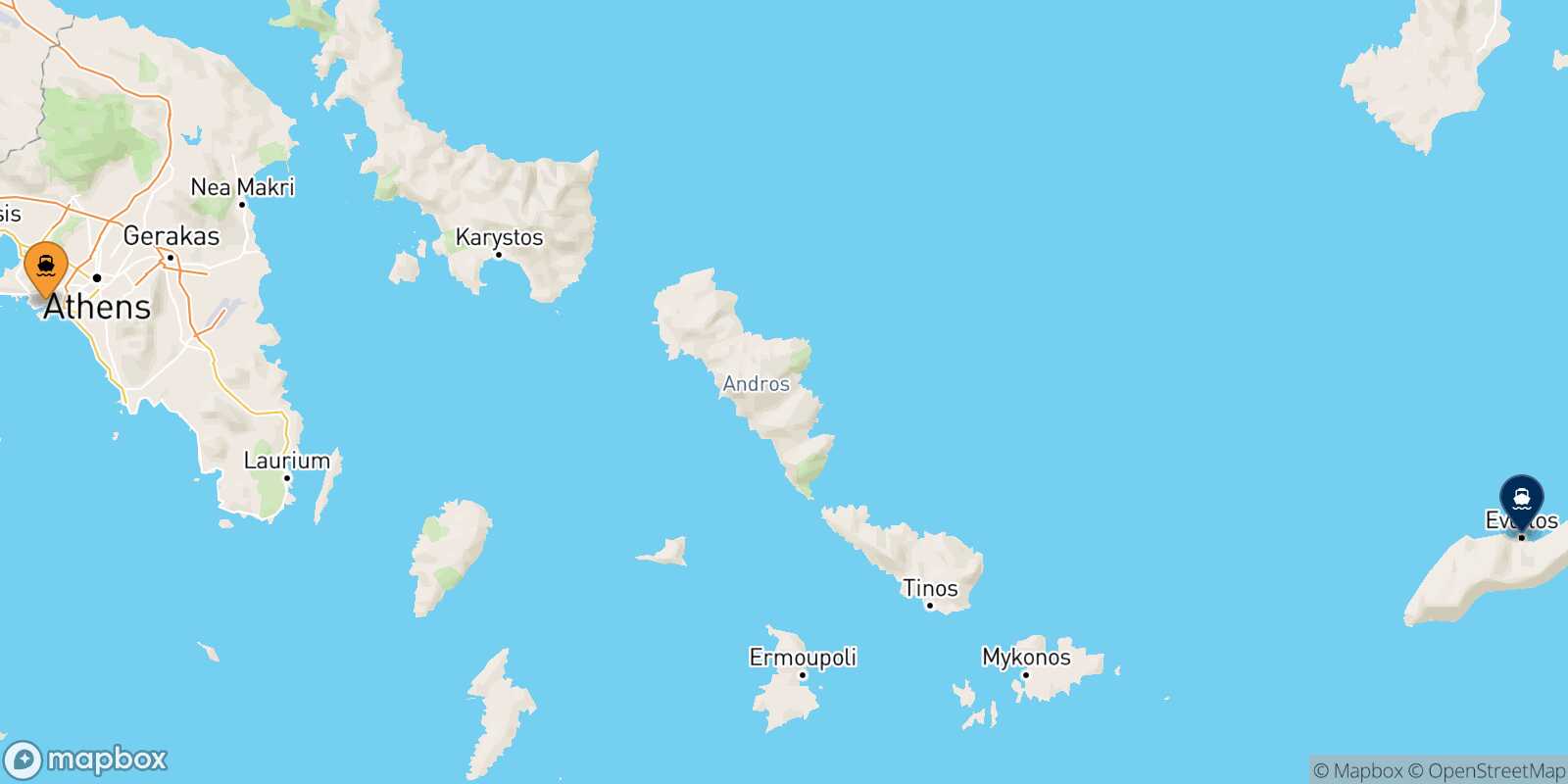 Mappa della rotta Pireo Agios Kirikos (Ikaria)