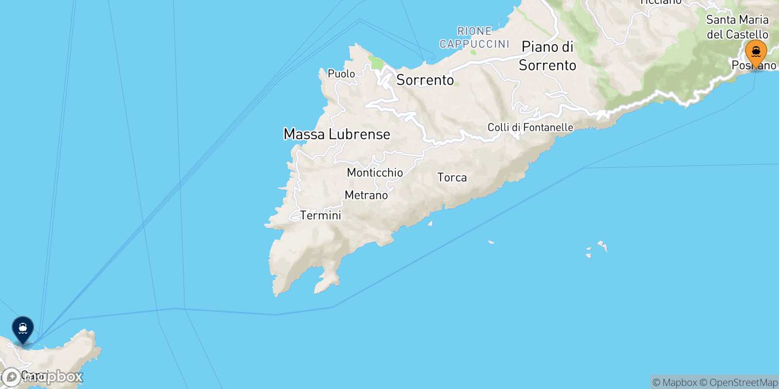 Mappa della rotta Positano Capri
