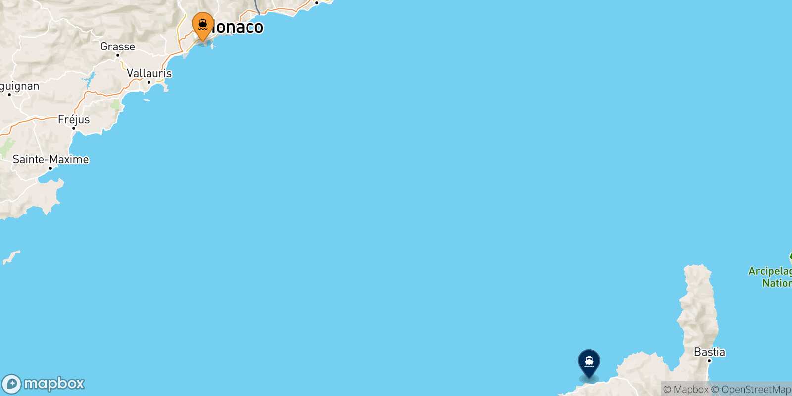 Mappa della rotta Nizza Ile Rousse