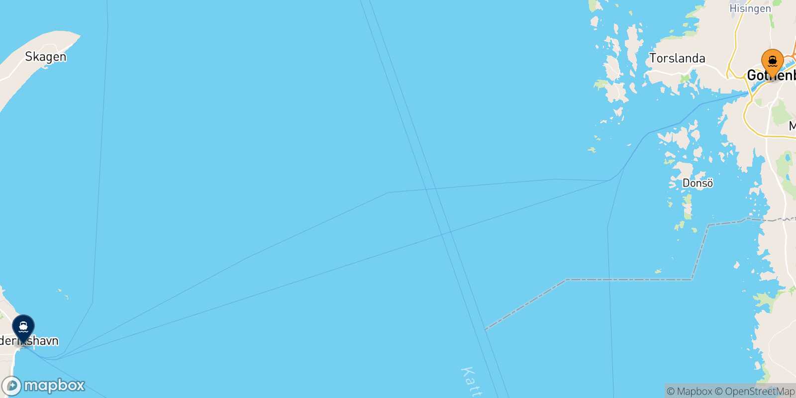 Mappa dei porti collegati con  Frederikshavn