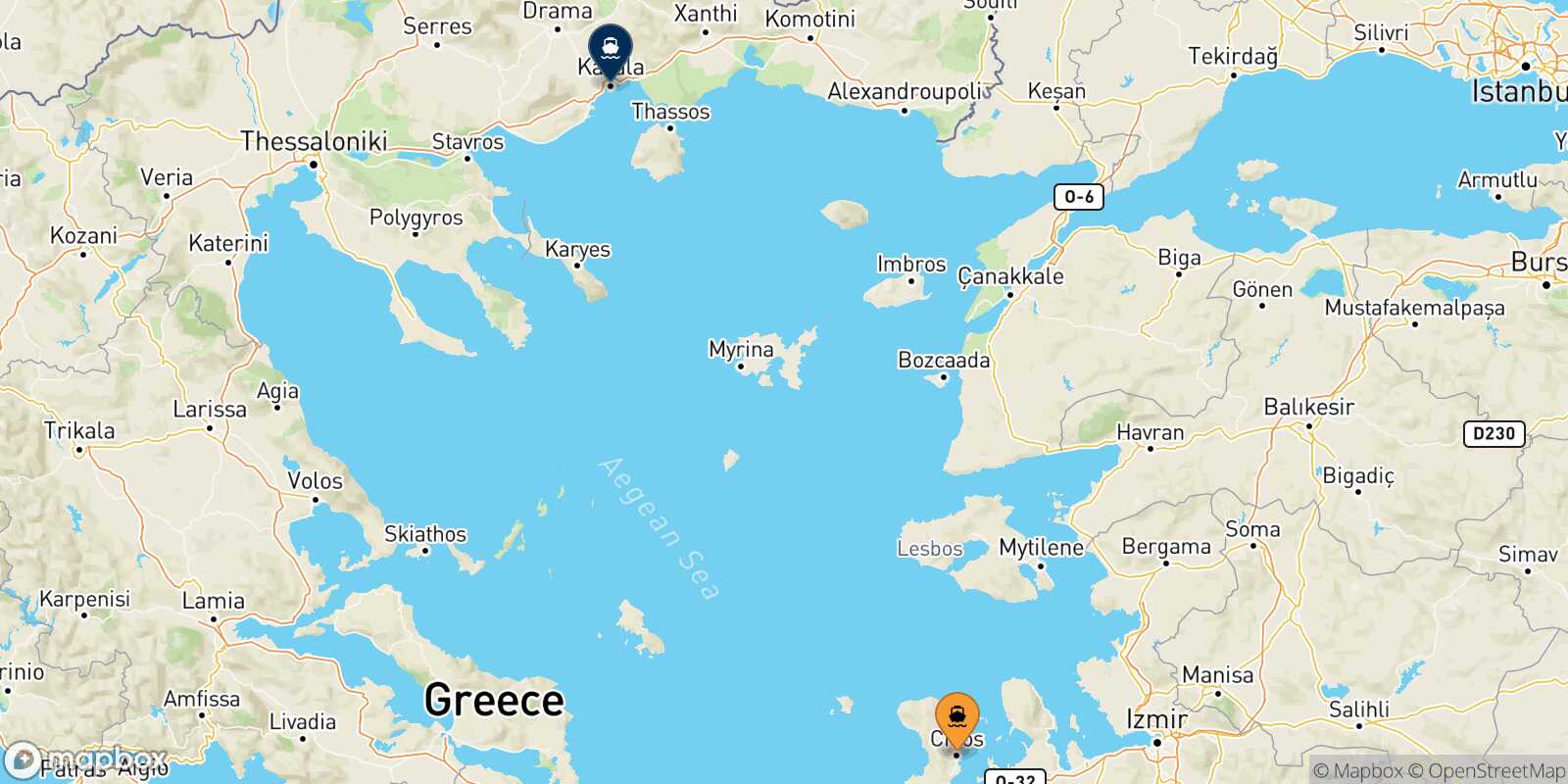 Mappa della rotta Chios Kavala