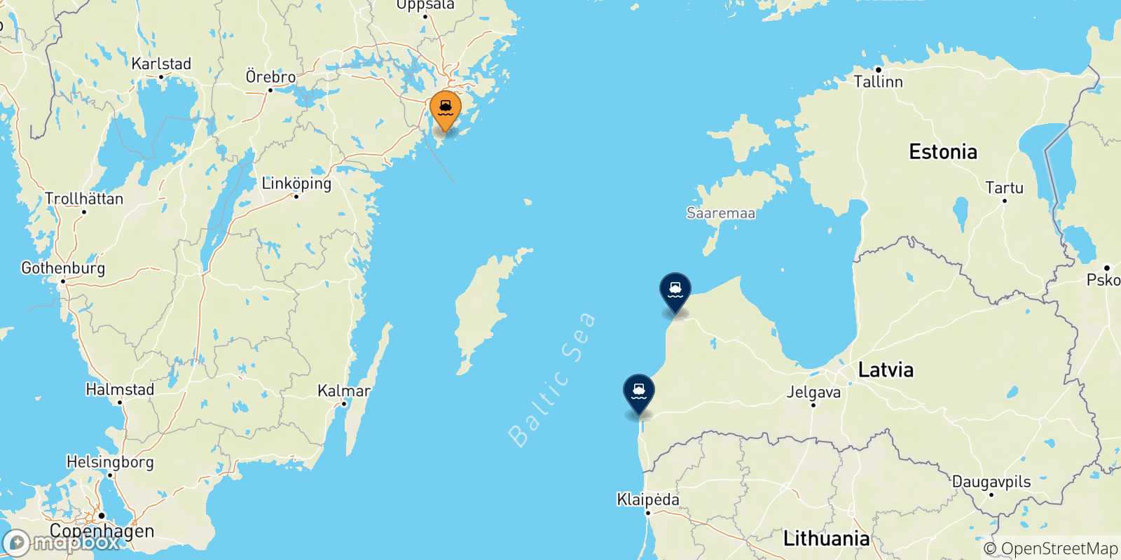 Mappa delle possibili rotte tra la Svezia e la Lettonia