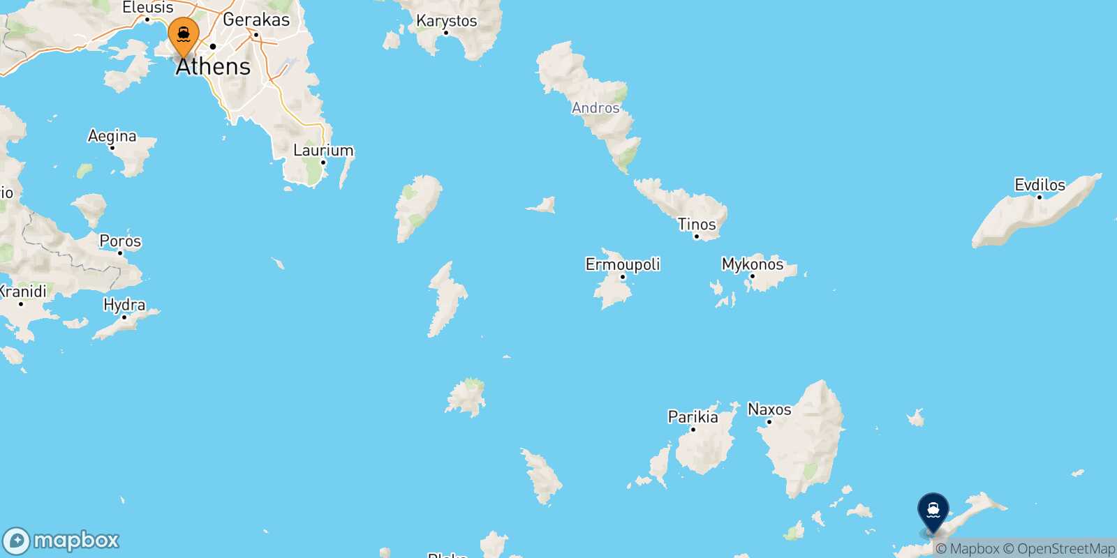 Mappa della rotta Pireo Katapola (Amorgos)