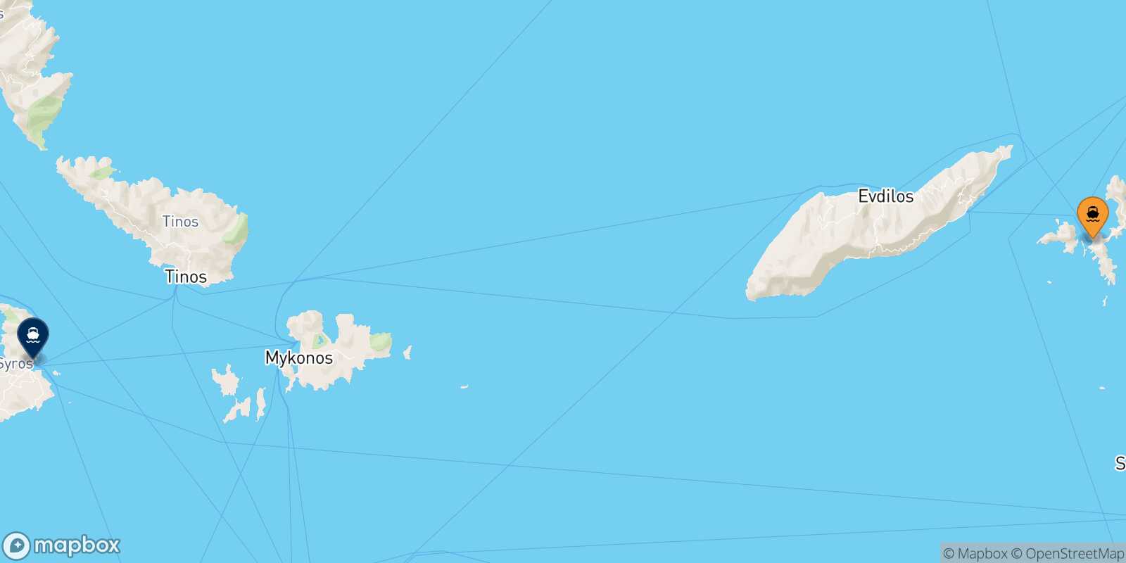 Mappa della rotta Fourni Syros