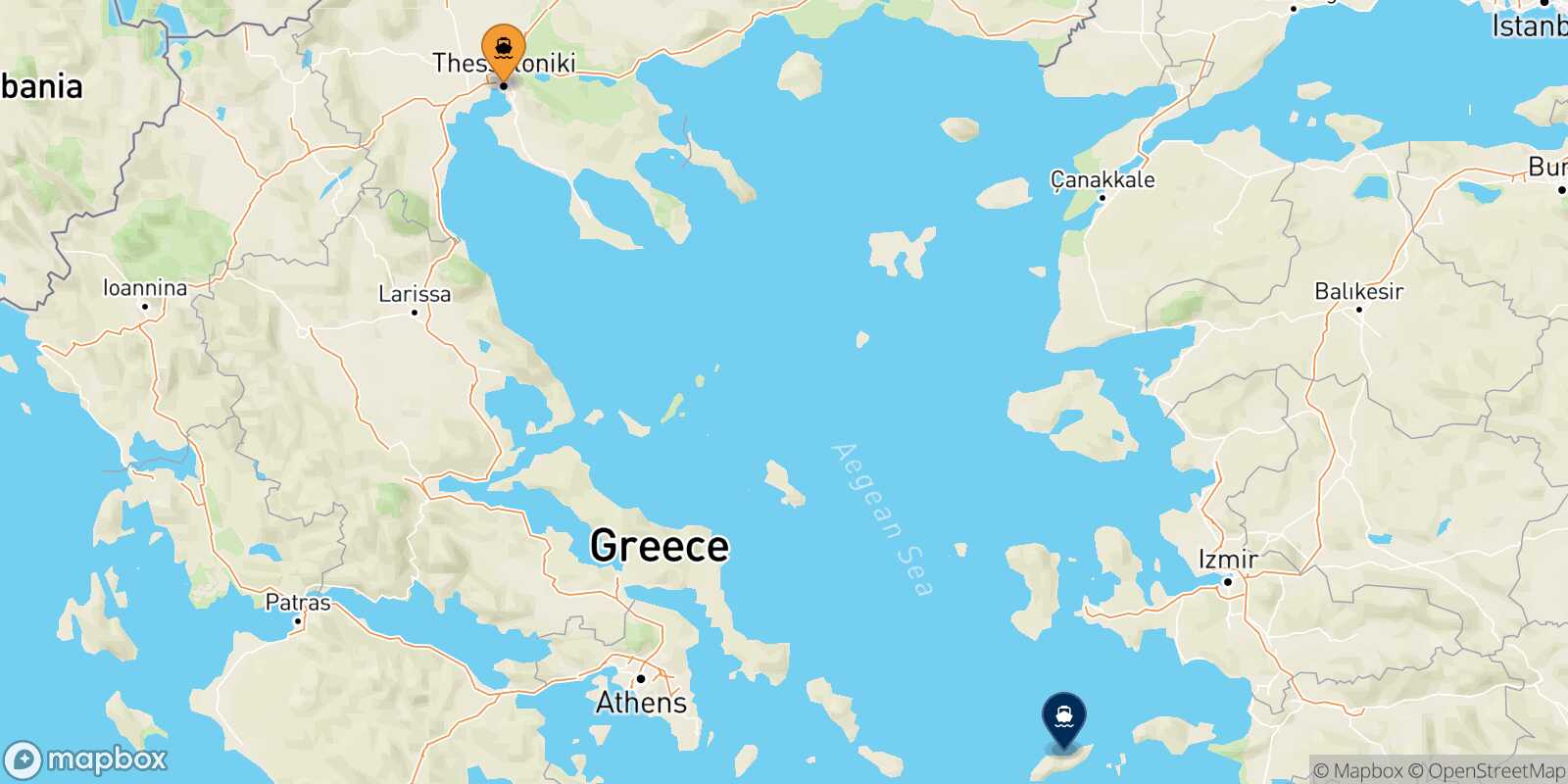 Mappa della rotta Salonicco Agios Kirikos (Ikaria)
