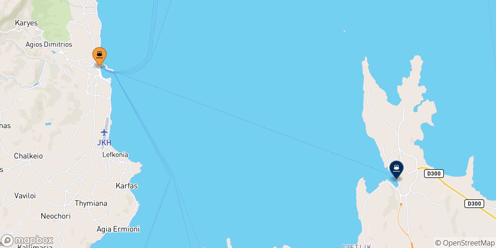 Mappa delle possibili rotte tra le Isole Egeo Nord Orientale e Cesme