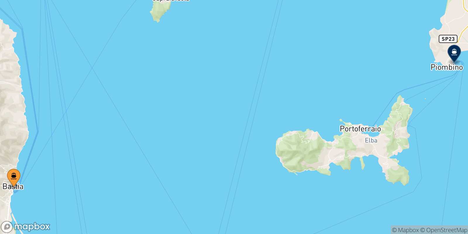 Mappa della rotta Bastia Piombino