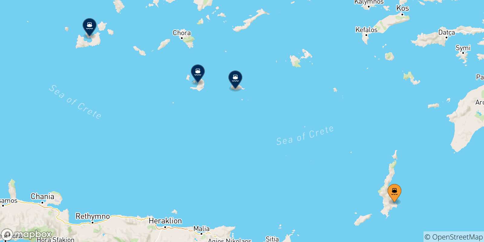 Mappa delle possibili rotte tra Karpathos e le Isole Cicladi
