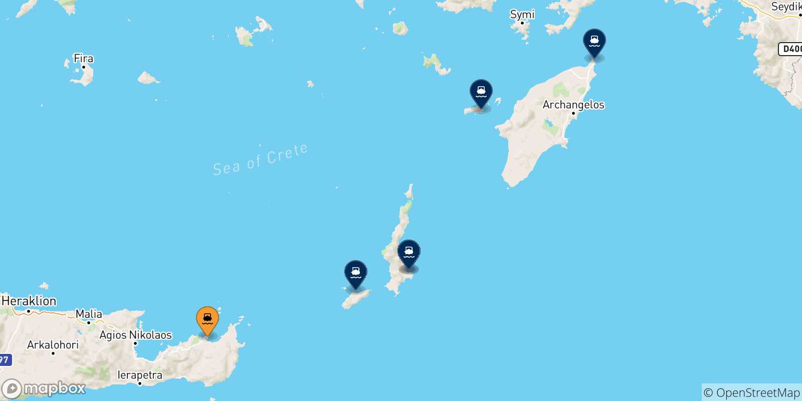 Mappa delle possibili rotte tra Sitia e le Isole Dodecaneso