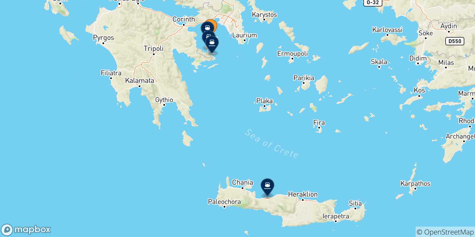 Mappa delle possibili rotte tra Aegina e le Isole Saroniche