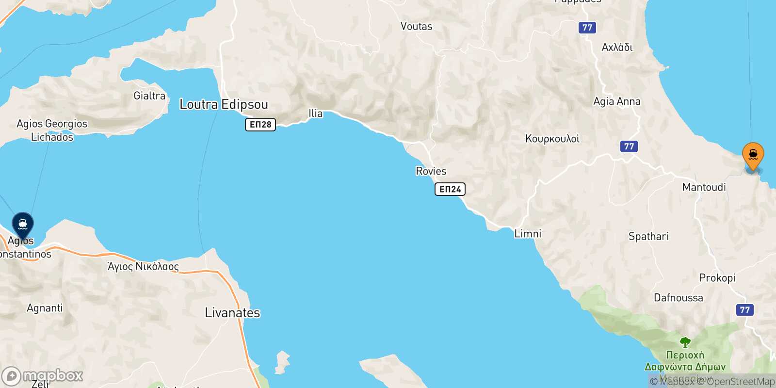 Mappa della rotta Mantoudi (Evia) Agios Konstantinos