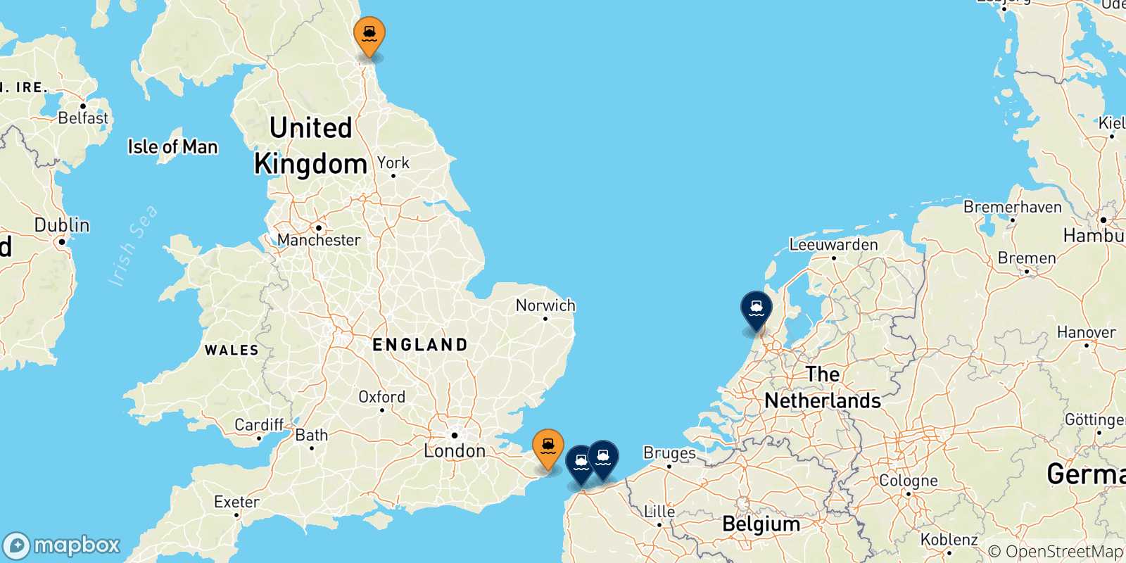 Mappa delle destinazioni raggiungibili dal Regno Unito