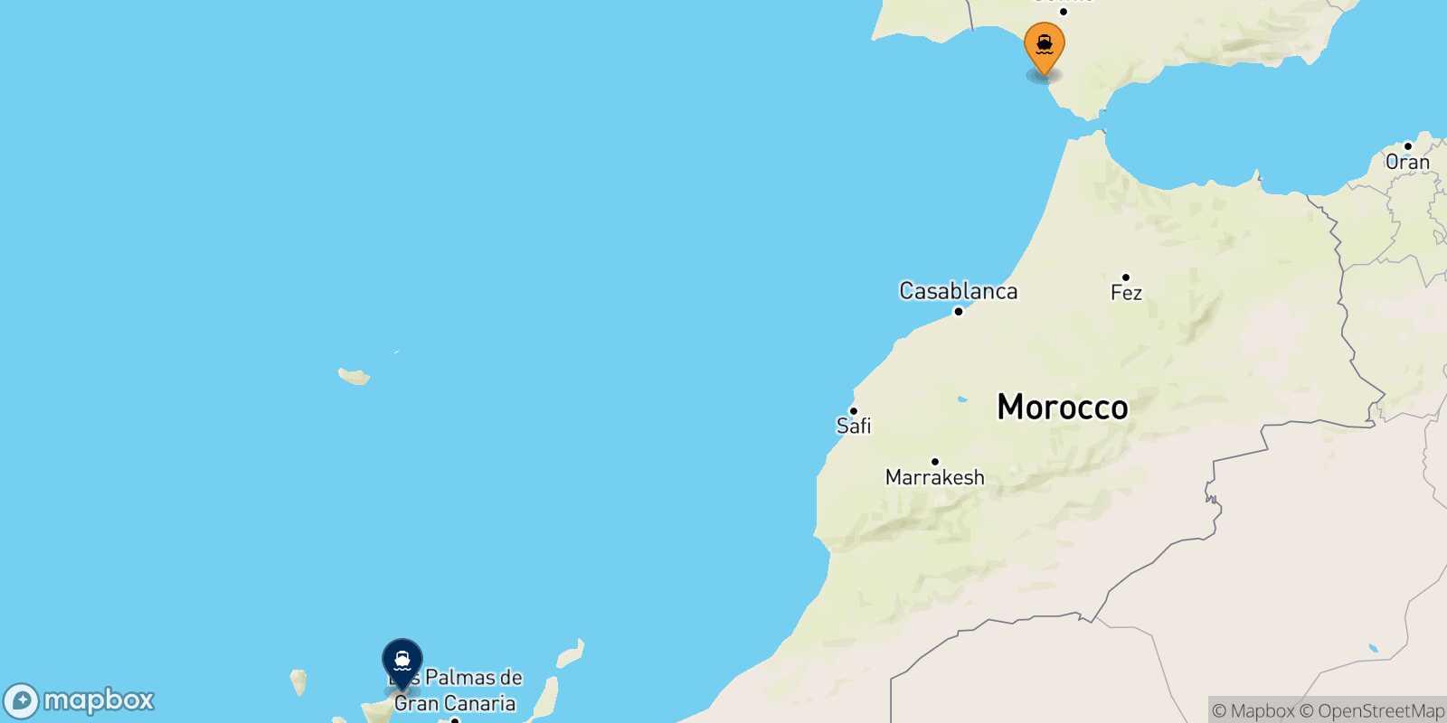 Mappa della rotta Cadice Santa Cruz De Tenerife