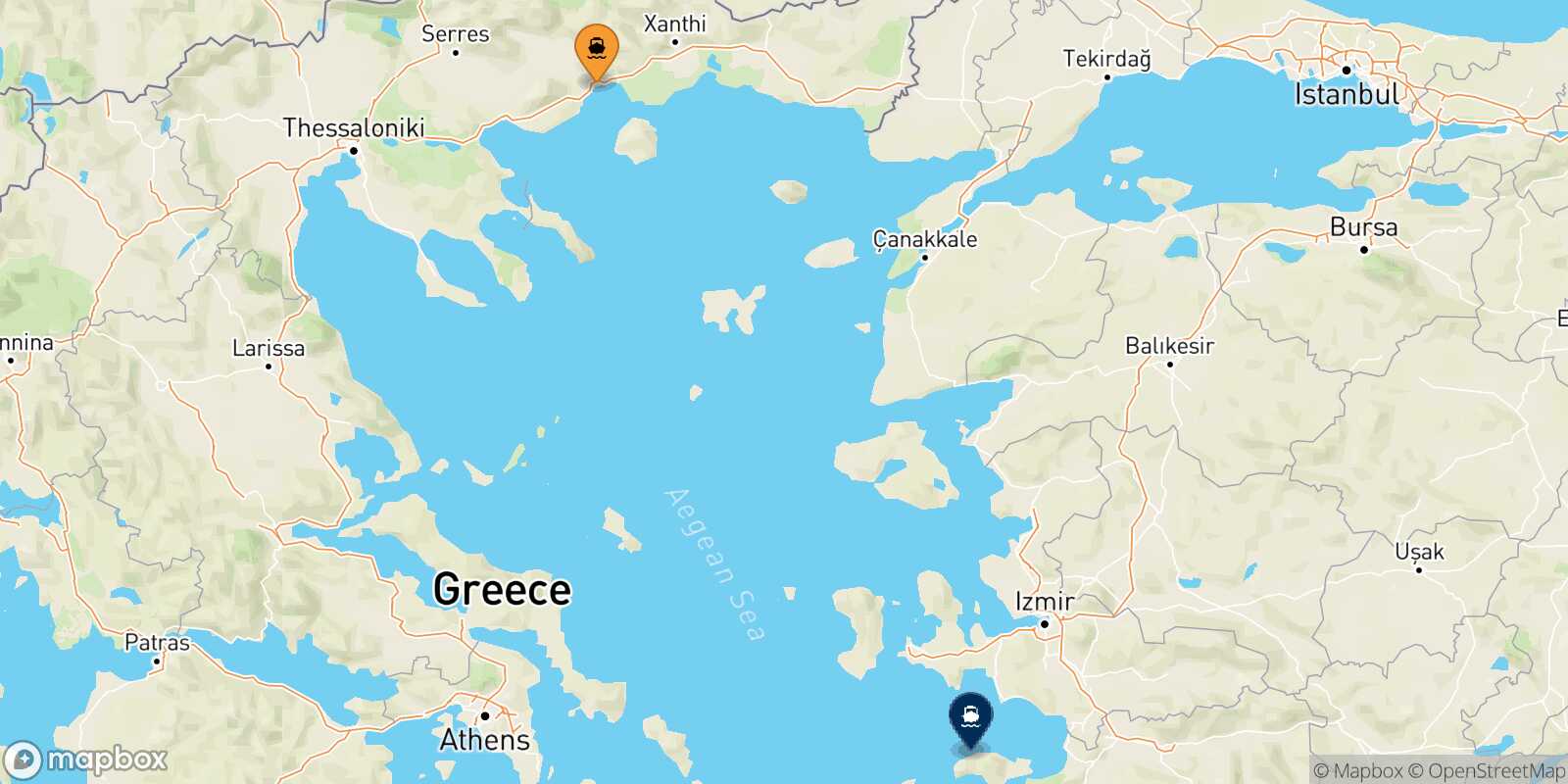 Mappa della rotta Kavala Karlovassi (Samos)