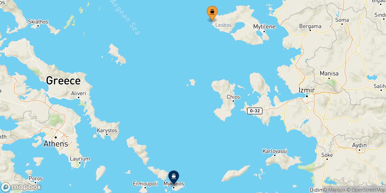 Mappa della rotta Sigri (Lesvos) Mykonos