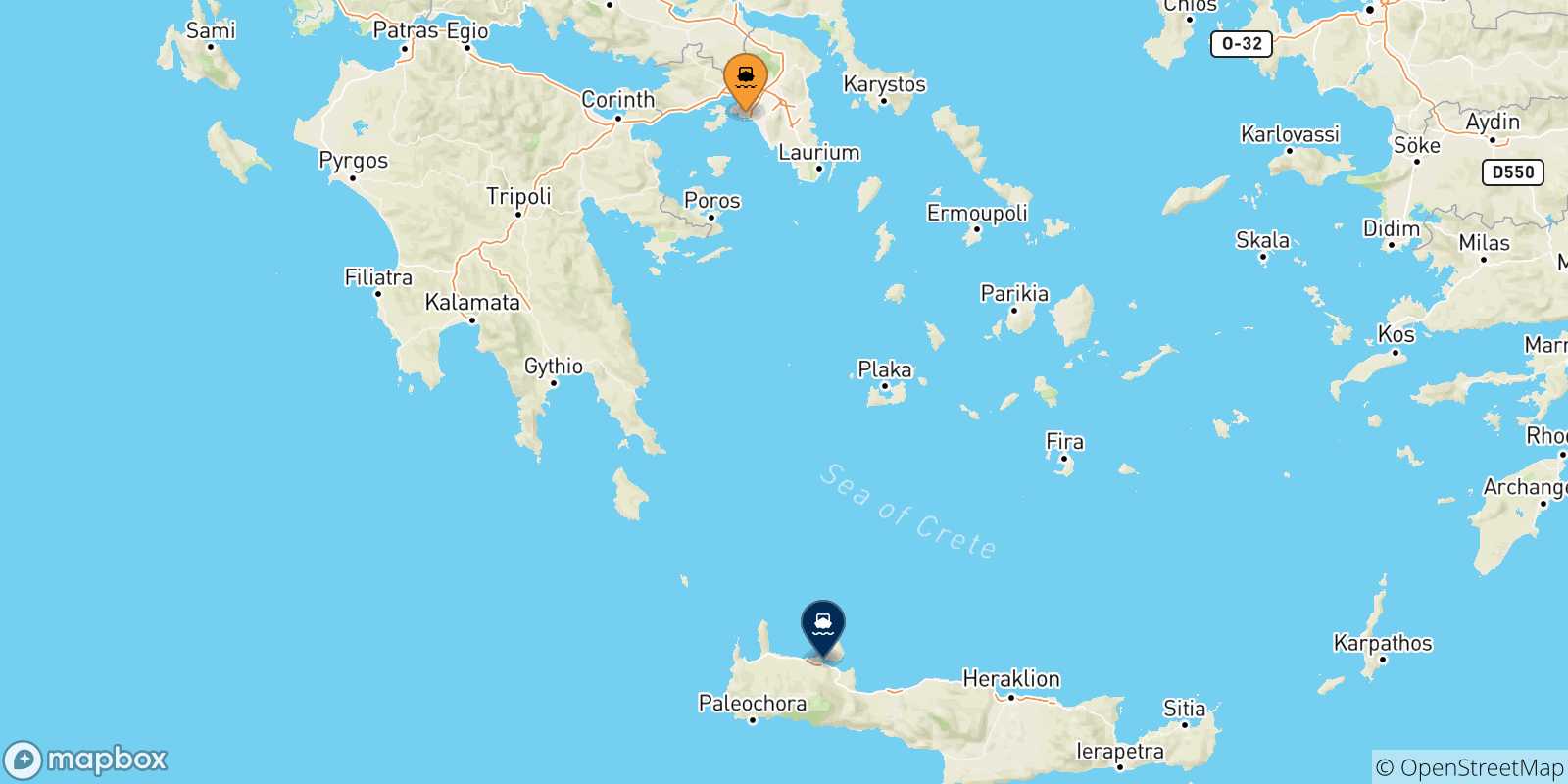 Mappa delle possibili rotte tra la Grecia e Chania