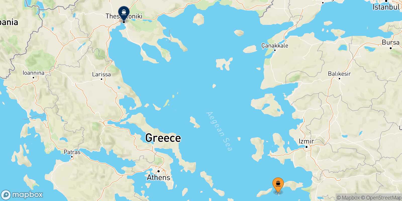 Mappa della rotta Fourni Salonicco