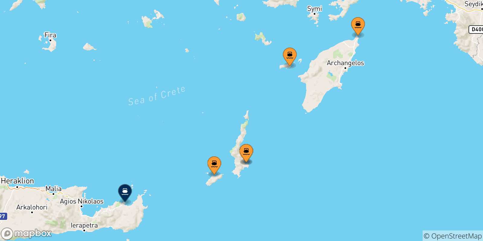 Mappa delle possibili rotte tra le Isole Dodecaneso e Sitia
