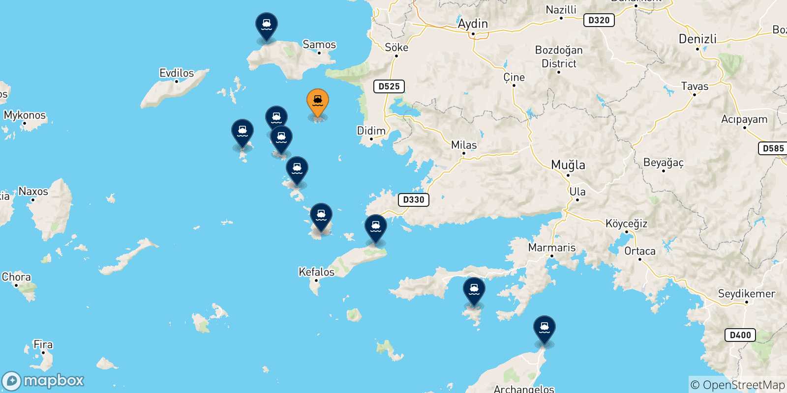 Mappa delle possibili rotte tra Agathonisi e la Grecia